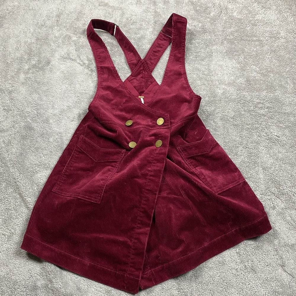 Free People Overall Corduroy Dress Size 2 Red Maroon
